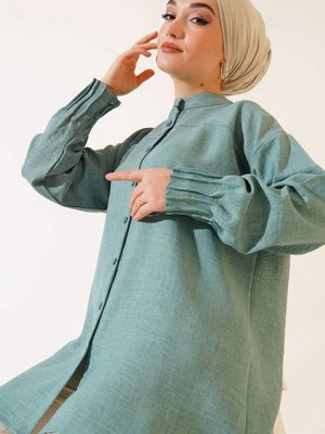 Kol Nervür Detaylı Keten Gömlek Kol Nervür Detaylı Keten Gömlek