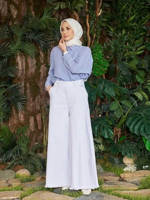 Püsküllü Pantolon Etek Beyaz