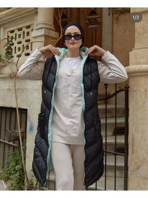 Uzun Çift Renkli Kapüşonlu Şişme Yelek