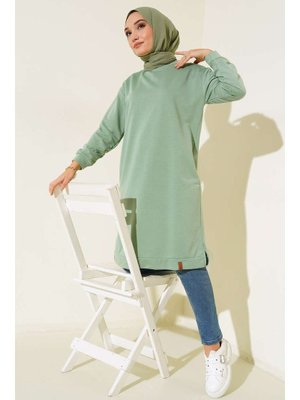 Mint Yeşili Yanları Yırtmaçlı Basic Uzun Tunik