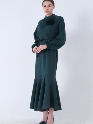 Zümrüt Bisiklet Yaka Belden Kuşaklı Abiye Elbise Zümrüt Bisiklet Yaka Belden Kuşaklı Abiye Elbise
