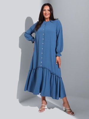Büyük Beden Boydan Düğmeli Elbise Koyu İndigo Büyük Beden Boydan Düğmeli Elbise Koyu İndigo