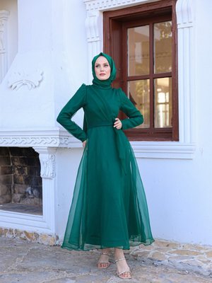 Hale Tül Abiye Elbise Zümrüt Yeşil Hale Tül Abiye Elbise Zümrüt Yeşil