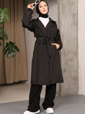 Siyah Kruvaze Yaka Trençkot Siyah Kruvaze Yaka Trençkot