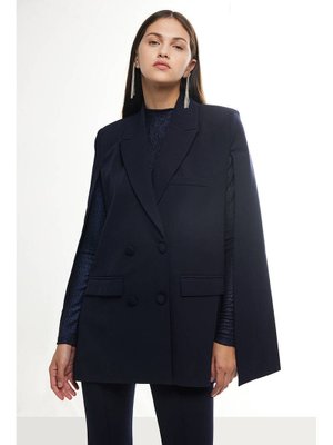 Lacivert Pelerin Blazer Ceket