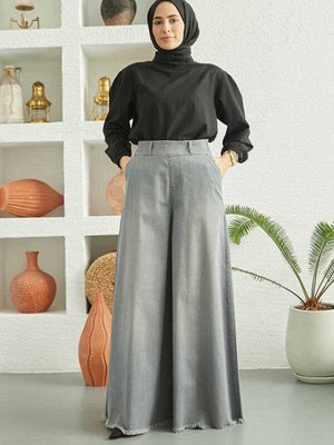 Bol Paça Pantolon Etek Gri