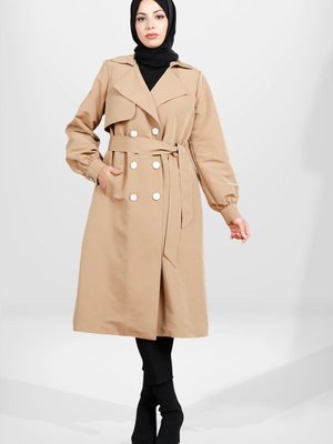 Camel Düğmeli Trençkot