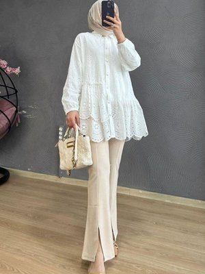 Fırfırlı Fisto Tunik Beyaz