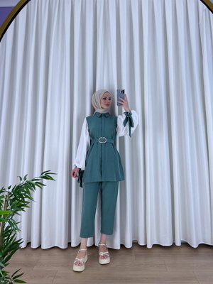 Kuşaklı İkili Takım Mint Yeşili