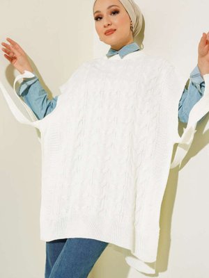 Yandan Kuşak Bağlamalı Süveter Ekru