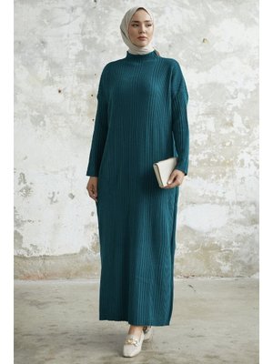 Petrol Yeşili Arissa Balıkçı Yaka Uzun Triko Elbise