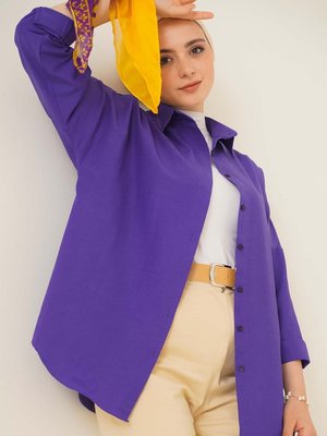 Oversize Basic Gömlek Mor
