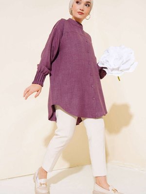 Kol Nervür Detaylı Keten Gömlek Kol Nervür Detaylı Keten Gömlek