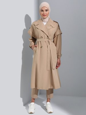 Kolları Çıkabilen Yelek Trençkot Bej Benin