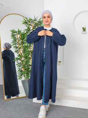 Lacivert Bisiklet Yaka Kaşe Kaban