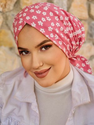 Çapraz Bone Pembe Çiçekli