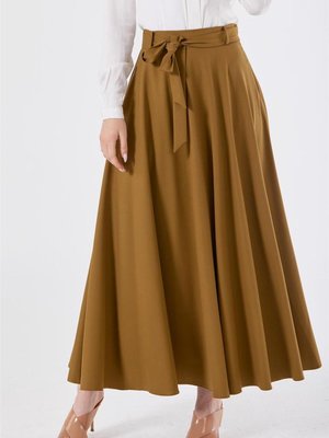 Kemerli Oliv Kloş Etek Kemerli Oliv Kloş Etek