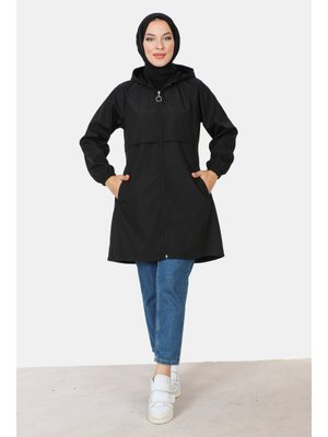 Siyah Fermuarlı Trençkot