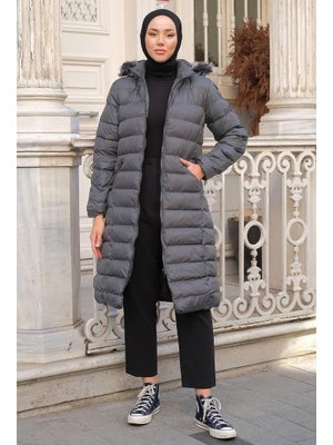 Gri Dolumlu Şişme Mont