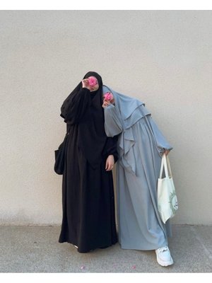 Takım Tesettür Modern Abaya Fermuarlı Bilekten Bağlamalı Sufle Khimar Şal Hazır Peçeli