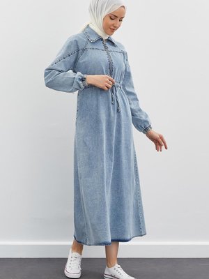 Fermuarlı Kot Elbise Mavi Fermuarlı Kot Elbise Mavi