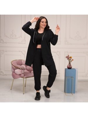 Büyük Beden Tomy Fermuarlı Kapüşonlu Eşofman Takımı Siyah Büyük Beden Tomy Fermuarlı Kapüşonlu Eşofman Takımı Siyah