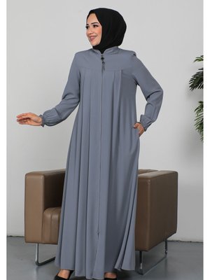 Robalı Pileli Medine Ipeği Gri Ferace Robalı Pileli Medine Ipeği Gri Ferace