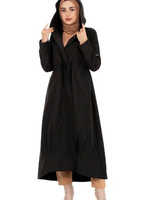 Kapüşonlu Eteği Volanlı Trençkot Siyah Kapüşonlu Eteği Volanlı Trençkot Siyah