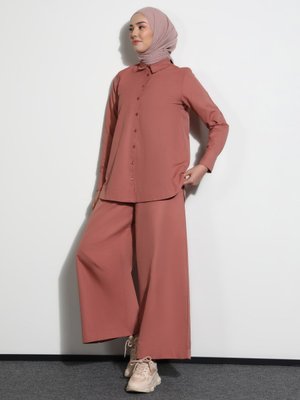 Tunik & Pantolon İkili Poplin Takım Ağaç Kabuğu