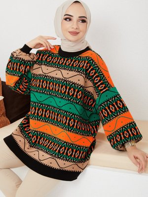 Modest Triko Desenli Salaş Kışlık Şık Balon Kollu Tarz Tunik Modest Triko Desenli Salaş Kışlık Şık Balon Kollu Tarz Tunik