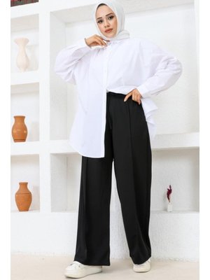 Siyah Belli Lastikli Rahat Kesim Salaş Pantolon