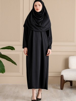 Namaz Elbisesi İtalyan Jarse Kumaş Başörtülü Tek Parça Uzun Boy Namaz Elbisesi İtalyan Jarse Kumaş Başörtülü Tek Parça Uzun Boy