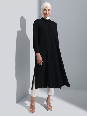 Aerobin Uzun Boy Yırtmaçlı Tunik Siyah