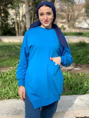 Mavi Puane Yanı Yırtmaçlı Sweat Mavi Puane Yanı Yırtmaçlı Sweat