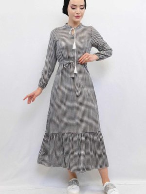 Moda Çizgi Ekose Elbise Siyah Moda Çizgi Ekose Elbise Siyah