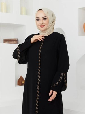 Kadın Kolu Modelli Fermuar Üst Kısmı Desenli Pardesü Ferace Kadın Kolu Modelli Fermuar Üst Kısmı Desenli Pardesü Ferace
