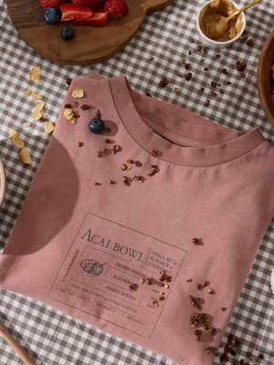 Soluk Efektli Baskılı Sweatshırt Gül Kurusu