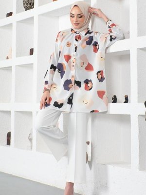 Desenli Gömlek Ekru Desenli Gömlek Ekru