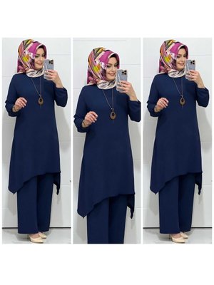 K15 Kolyeli Lacivert Tunik Pantolon Takım