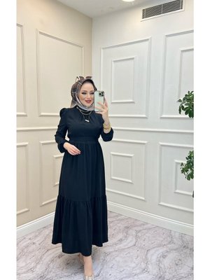 Yakası Büzgü Detaylı Ayrobin Elbise