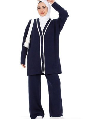 Şerit Desenli İkili Triko Takım Lacivert Şerit Desenli İkili Triko Takım Lacivert