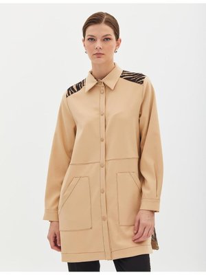 Garnili Çıt Çıtlı Tunik Koyu Kahve Bej