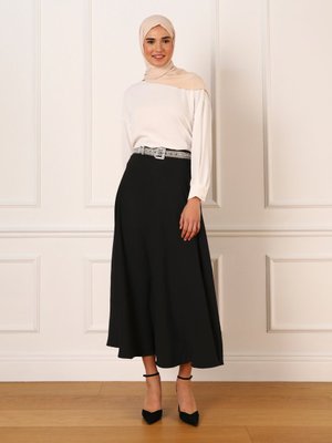 Siyah Aerobin Beli Lastikli Kloş Etek