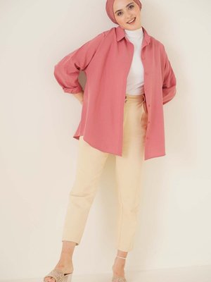 Oversize Basic Gömlek Gül Kurusu