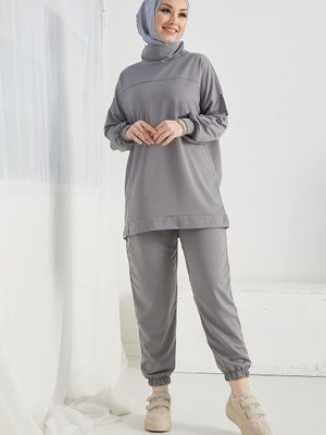 Morsa Fermuar Detay Paçası Lastik İkili Takım Gri Morsa Fermuar Detay Paçası Lastik İkili Takım Gri