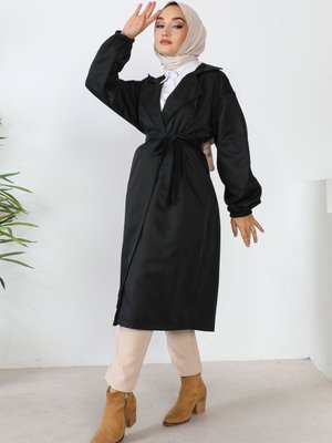 Siyah Kruvaze Yaka Trençkot Siyah Kruvaze Yaka Trençkot