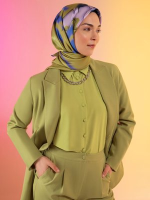 Çok Renkli Özel Tasarım İpeksi Twill Eşarp