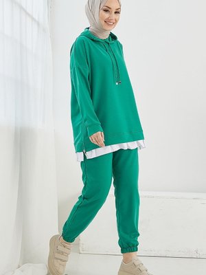 Losya Yanları Fermuarlı Kapüşonlu İkili Takım Zümrüt Losya Yanları Fermuarlı Kapüşonlu İkili Takım Zümrüt