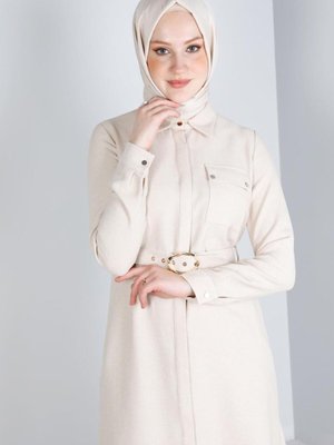 Kemerli Gizli Düğmeli Tunik