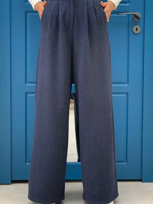 Fermuarlı Cep Detaylı Kaşe Pantolon Lacivert